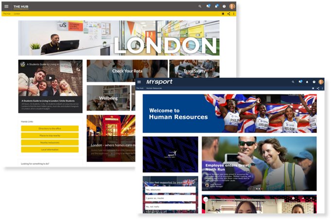 Image shows customised department and location homepages