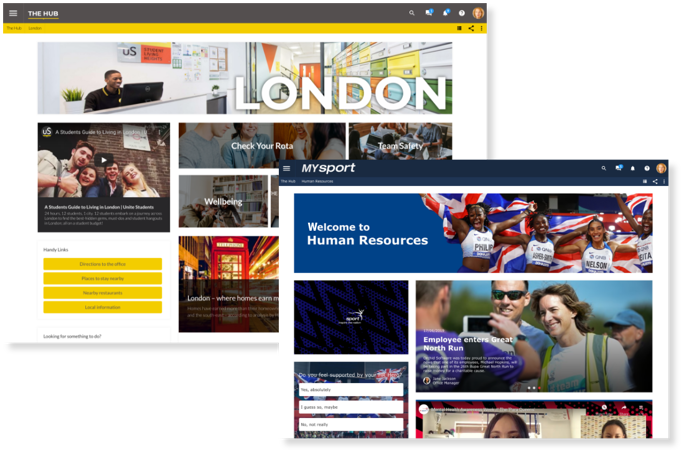 Image shows customised department and location homepages