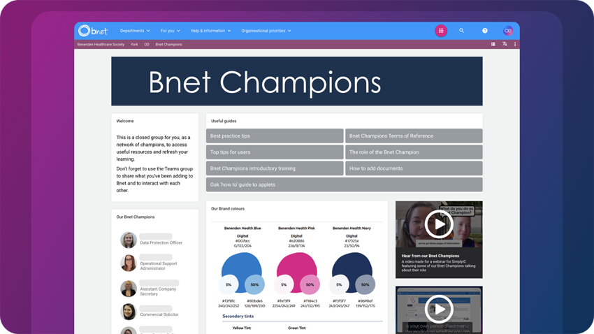 Benenden Health intranet champions page
