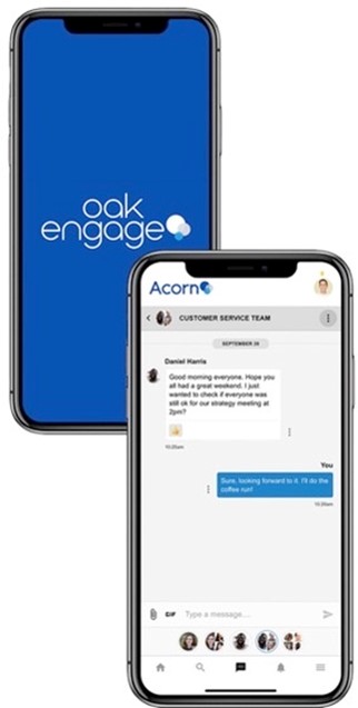 Oak’s mobile app with example of integrated chat function