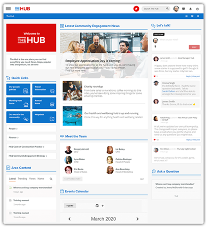 social platform hub used for company updates and more