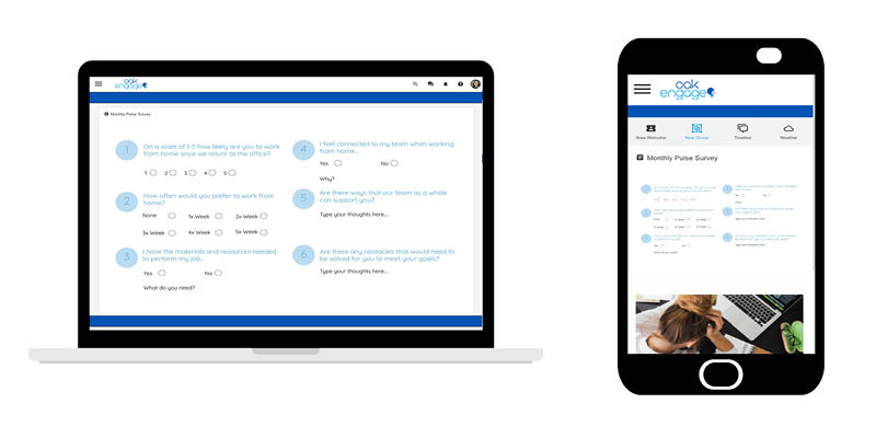 mockups of oak engage pulse survey software