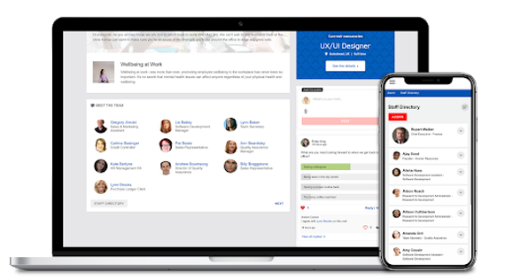 Oak’s staff directory feature shown on both laptop and mobile devices