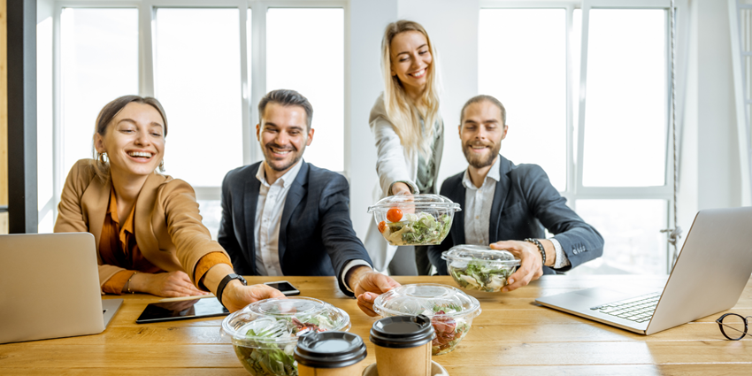 image of satisfied employees getting lunch together