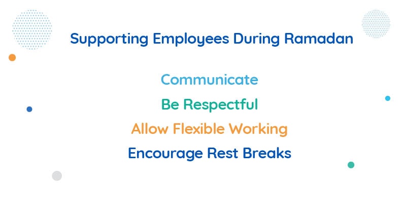 communicate, be respectful, allow flexible working and encourage rest breaks to support your fasting employees