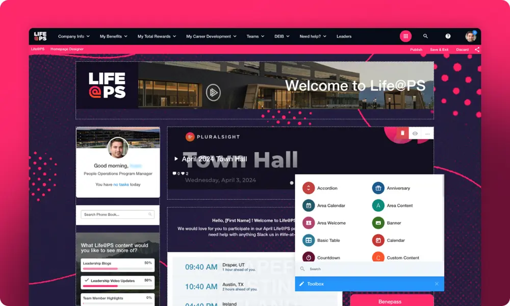 Pluralsight's editable homepage