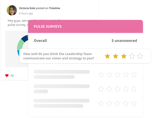 Image shows Pulse Survey question ‘how well do you think the leadership team communicate our vision and strategy to you?’