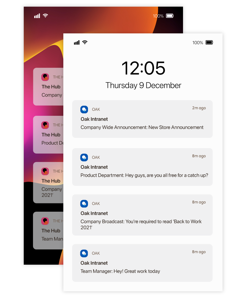 Push notifications of company announcements and chat notifications
