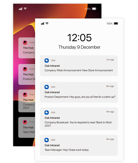 Push notifications of company announcements and chat notifications