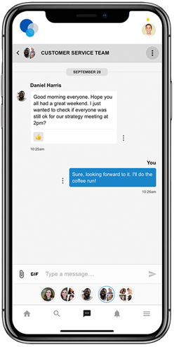 Oak Engage messenger via a mobile intranet app