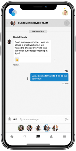 Oak Engage messenger via a mobile intranet app