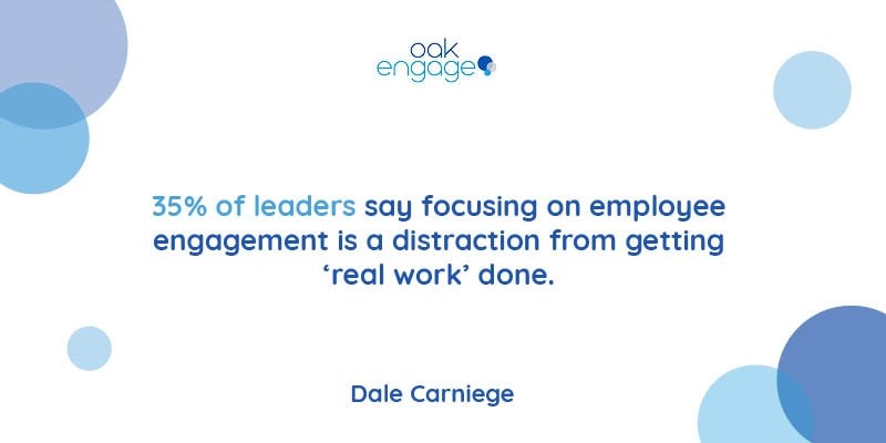 dale carniege statistic showing that 35% of leaders say focusing on employee engagement is a distraction from getting 'real work' done