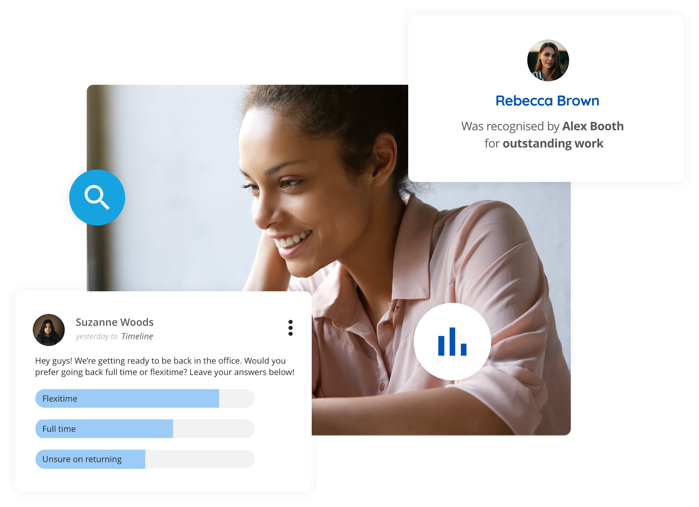 female worker receiving digital praise from a colleague