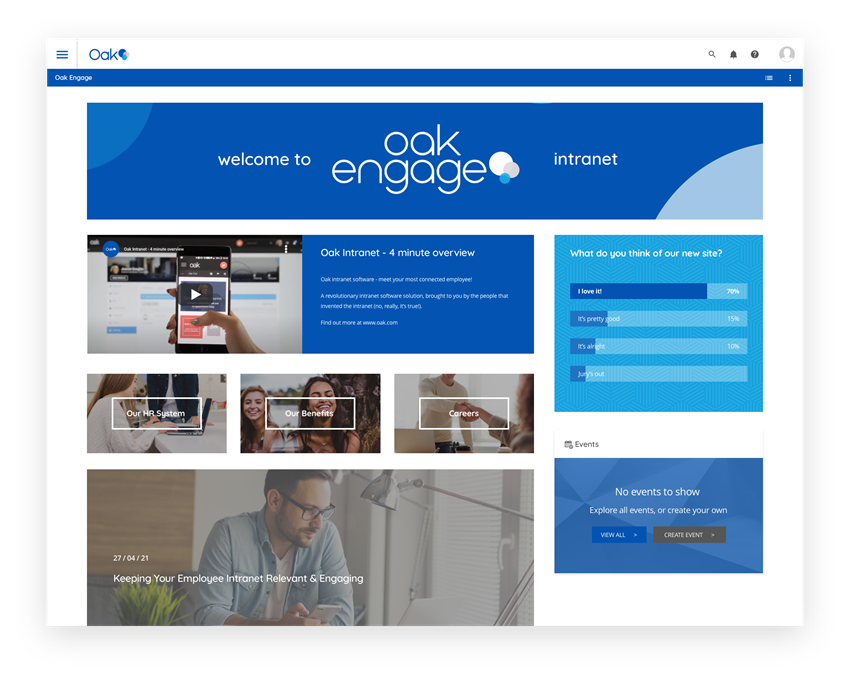Oak Engage intranet homepage