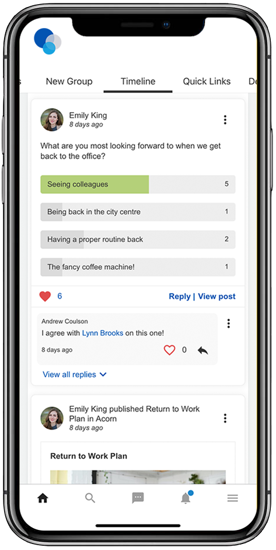 Oak Engage mobile functionality timeline feature