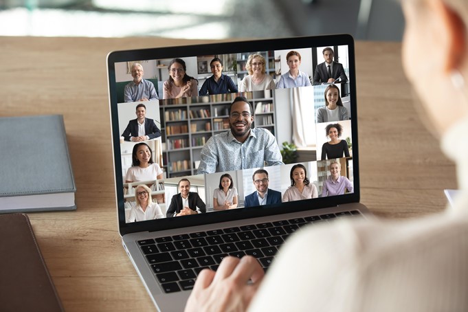 A virtual event hosted over video chat, connecting several employees