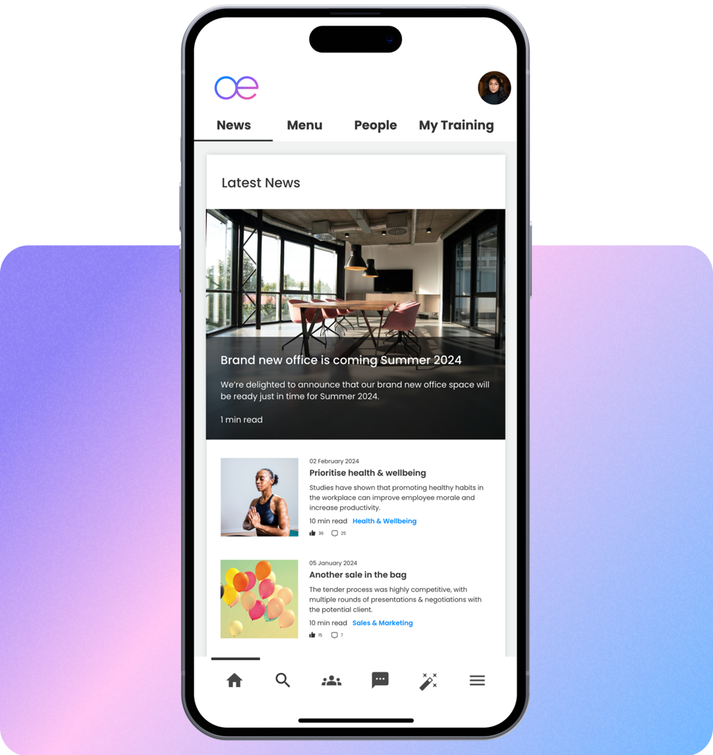 image of oak with news feed on mobile app