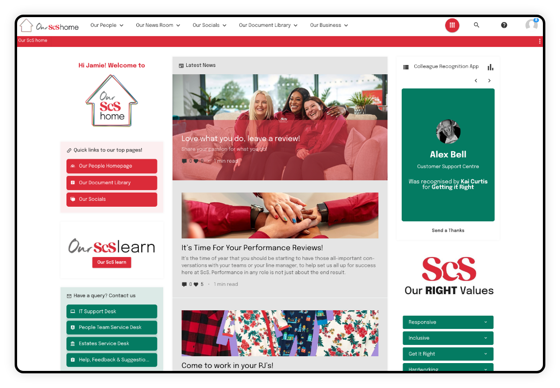 SCS Oak Engage intranet homepage