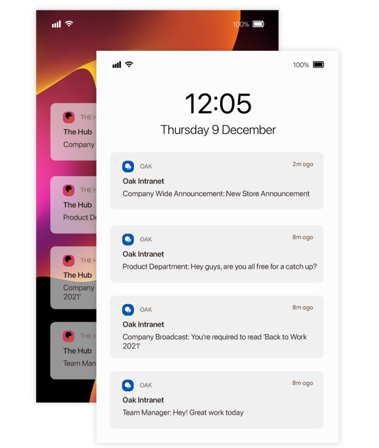 Image shows Oak announcements through push notifications