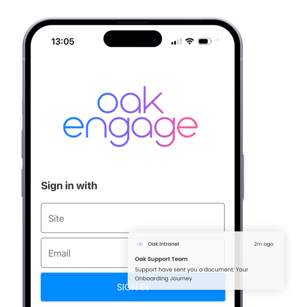 image of Oak mobile app with notification