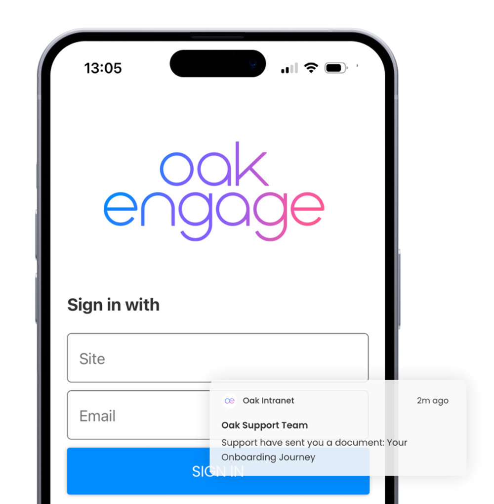 image of Oak mobile app with notification