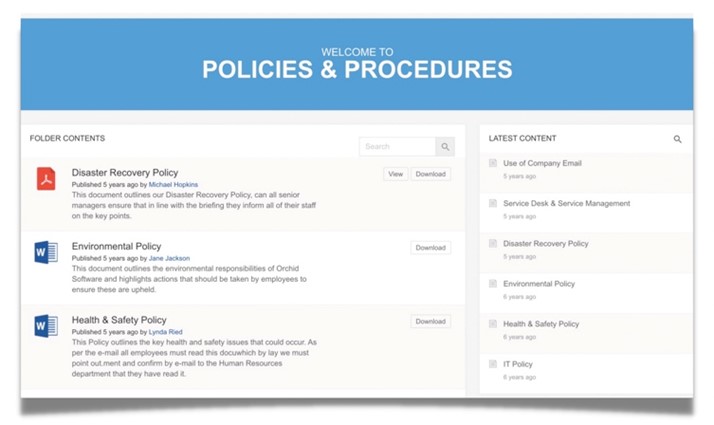 Central location for policies & procedures on intranet for ease of access