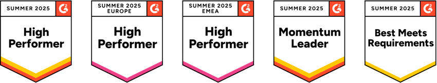 G2 awards - high performer, momentum leader and best meets requirements